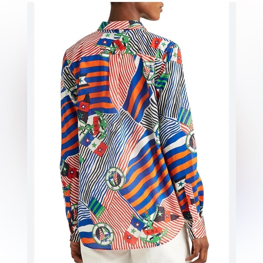 Lauren Ralph Lauren 100% Cotton Nautical Print Button Front Voile Shirt Size S - Picture 2 of 15